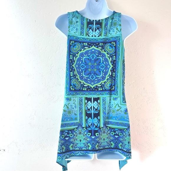 Vintage Y2K Boho Fairy Blue Green Beaded Mandala Tank Top Size S Phoebe Buffay - Picture 6 of 10
